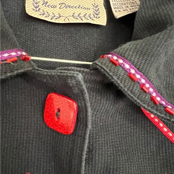 Vintage -Style Red Hat Society Jacket - Black Denim, Bold Stitching & Buttons - Picture 2 of 5